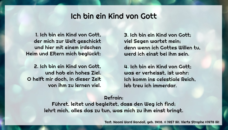 Liedtext Ich bin ein Kind von Gott